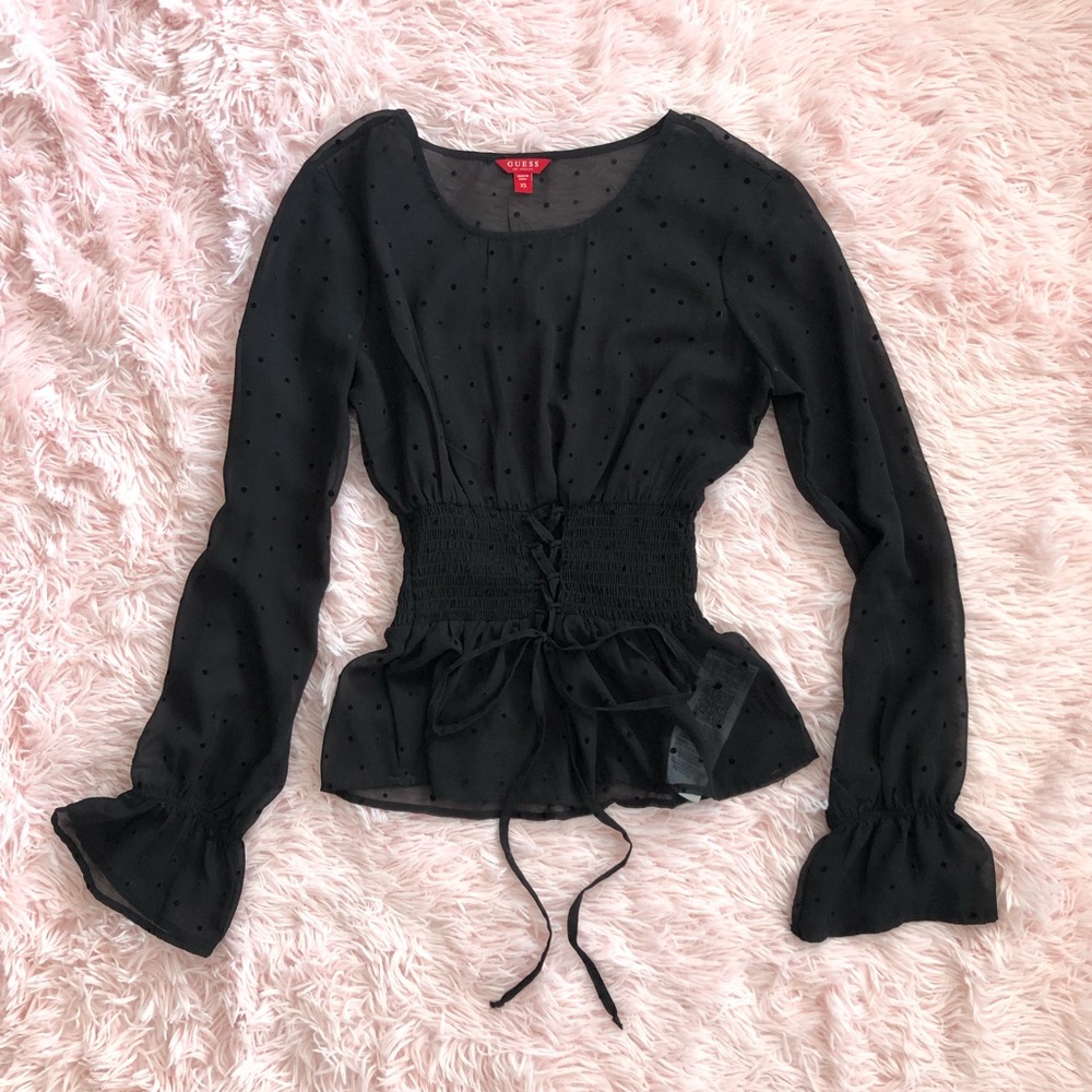 GUESS Polka Dot Sheer Blouse